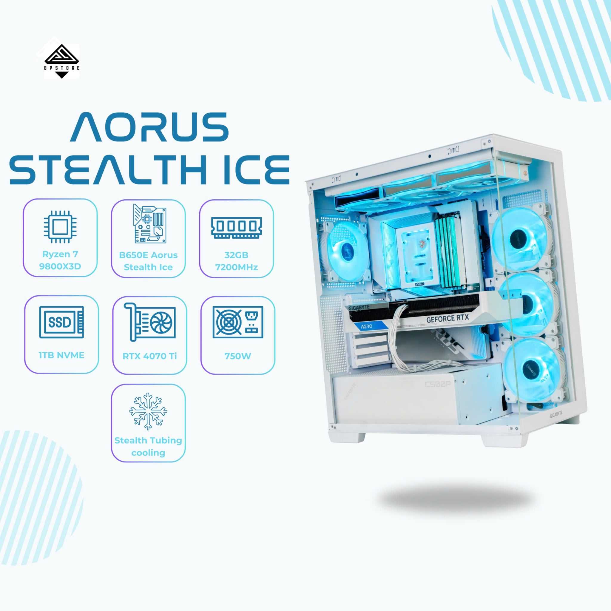 PC Gaming Aorus Stealth Ice – Ryzen 7 9800X3D, RTX 4070 TI