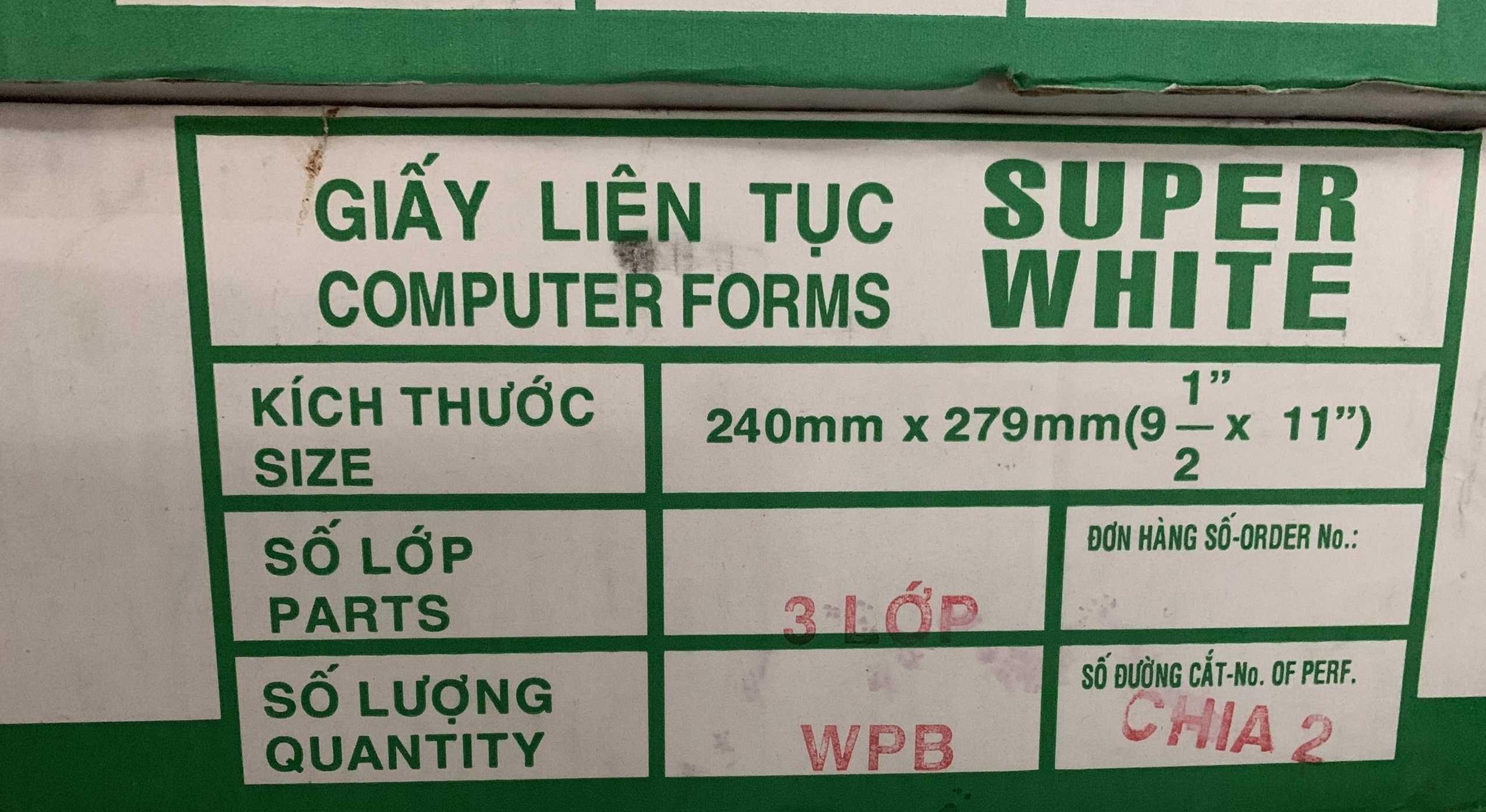 Giấy liên tục 3 liên 240x279mm – chia 2 Giấy liên tục 3 liên 240x279mm – chia 2