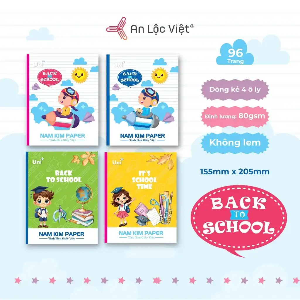Tập 96 trang Back to School 80gsm – 4 ô ly Tập 96 trang Back to School 80gsm – 4 ô ly