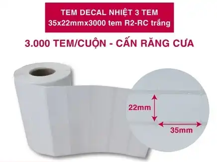Cuộn decal nhiệt 3 tem 35x22mm x 3.000 tem R2-RC – Trắng Cuộn decal nhiệt 3 tem 35x22mm x 3.000 tem R2-RC – Trắng