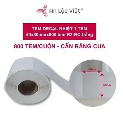 Cuộn decal nhiệt 1 tem 40x30mm x 800 tem R2-RC – Trắng Cuộn decal nhiệt 1 tem 40x30mm x 800 tem R2-RC – Trắng