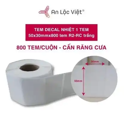 Cuộn decal nhiệt 1 tem 50x30mm x 800 tem R2-RC – Trắng