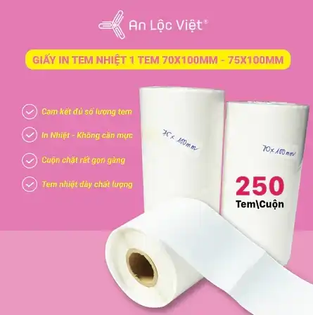 Cuộn decal nhiệt 1 tem 75 x 100 – 250 tem R2-RC Cuộn decal nhiệt 1 tem 75 x 100 – 250 tem R2-RC