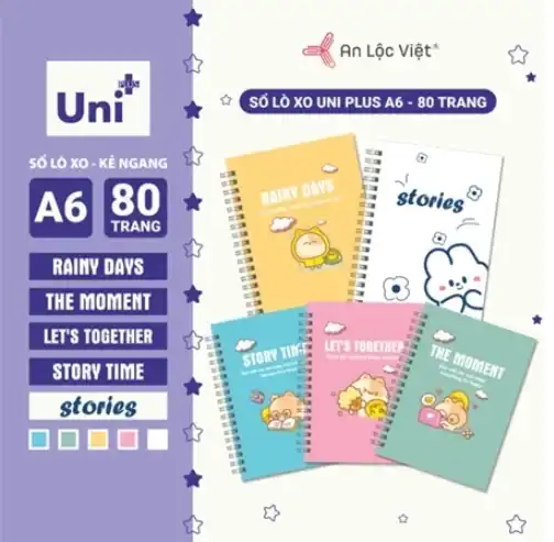 Set 5 cuốn sổ lò xo A6 – 80 trang (Story time – Rainy days – Stories – The moment – Lets together) Set 5 cuốn sổ lò xo A6 – 80 trang (Story time – Rainy days – Stories – The moment – Lets together)