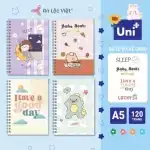 Set 4 cuốn sổ lò xo A5 – 120 trang kem caro (Good day – Bake bears – Sleep day – Lucky)