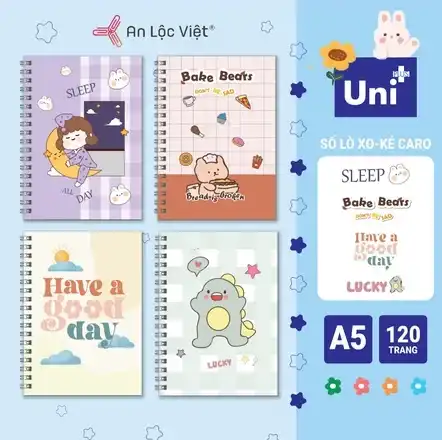Set 4 cuốn sổ lò xo A5 – 120 trang kem caro (Good day – Bake bears – Sleep day – Lucky) Set 4 cuốn sổ lò xo A5 – 120 trang kem caro (Good day – Bake bears – Sleep day – Lucky)